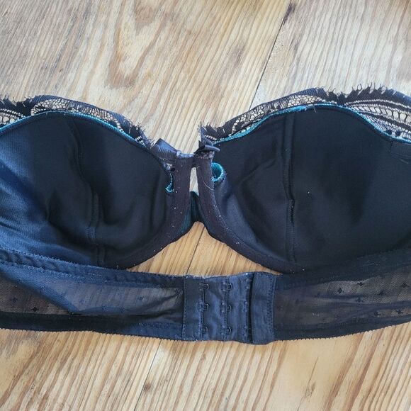 M&S Strapless Balconette Teal and Black Lace Bra - Picture 5 of 10